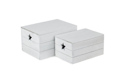 Red Hamper Wb079L-080L Wood Set Of 2 Wooden Vintage Effect Star Cut Out Box