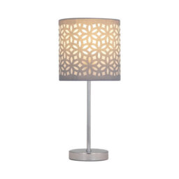 First Choice Lighting Set Of 2 Chrome Stick Table Lamps With Grey Laser Cut Shades - thumbnail 3