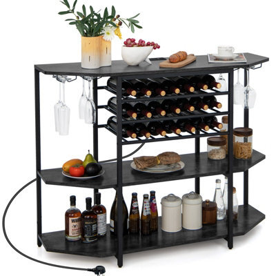 Costway Wine Bar Cabinet 3 Tier Industrial Wine Rack With Storage Shelves Glass Holder - image 1