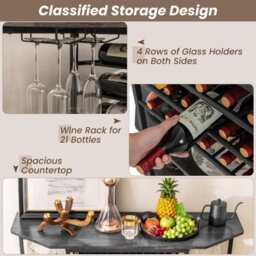 Costway Wine Bar Cabinet 3 Tier Industrial Wine Rack With Storage Shelves Glass Holder - thumbnail 6