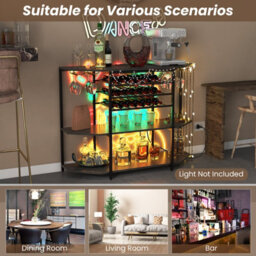 Costway Wine Bar Cabinet 3 Tier Industrial Wine Rack With Storage Shelves Glass Holder - thumbnail 5