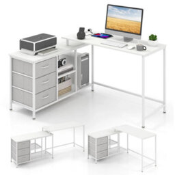 L Shaped Desk With Power Outlets Computer Desk With Drawers & Shelves - thumbnail 3