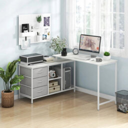 L Shaped Desk With Power Outlets Computer Desk With Drawers & Shelves - thumbnail 6