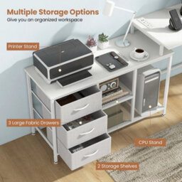 L Shaped Desk With Power Outlets Computer Desk With Drawers & Shelves - thumbnail 5