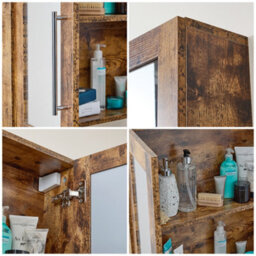 Homestylestore 600 X 650mm Dark Oak Wall Mounted Mirrored Door Bathroom Cabinet And Chrome T Bar Handles - thumbnail 3