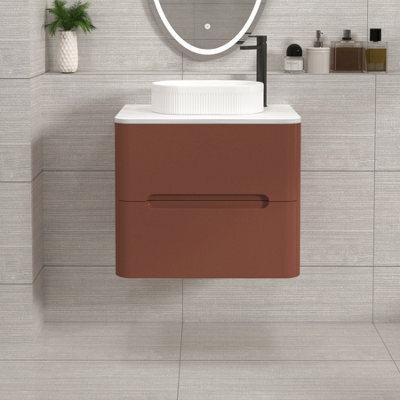 Royal Bathrooms Venice 600mm Terracotta Clay Wall Mounted Bathroom Countertop Vanity Unit 2 Drawer With Lyon Basin - image 1