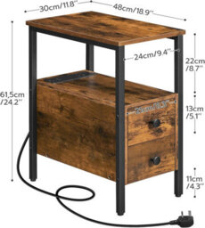 HOOBRO Side Table, Narrow Bedside Table With Charging Station, Usb Ports & Power Outlets, Slim Side Table For Small Spaces, 2 Drawers, - thumbnail 9