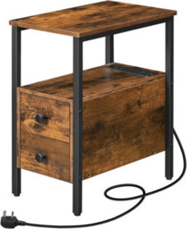 HOOBRO Side Table, Narrow Bedside Table With Charging Station, Usb Ports & Power Outlets, Slim Side Table For Small Spaces, 2 Drawers, - thumbnail 8