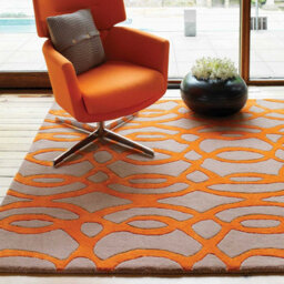 Orange Wool Luxurious Modern Easy To Clean Handmade Abstract Rug For Bedroom Dining Room And Living Room -120Cm X 170Cm
