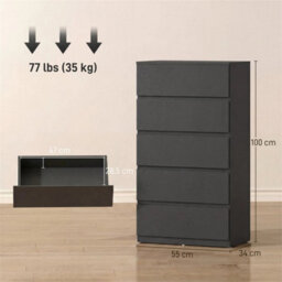 Bedroom Chest Of Drawers, 5 Drawers Dresser, Drawer Unit, Black - thumbnail 2