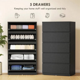 Bedroom Chest Of Drawers, 5 Drawers Dresser, Drawer Unit, Black - thumbnail 4