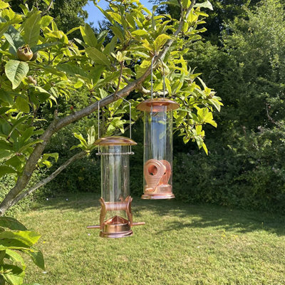 Selections Copper Style Hanging Bird Seed Feeders With 2 Feeding Ports (Set Of 2) - image 1