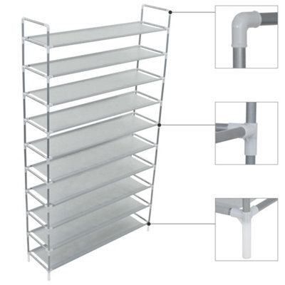 Berkfield Shoe Rack With 10 Shelves Metal And Non-Woven Fabric Silver - image 1