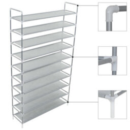 Berkfield Shoe Rack With 10 Shelves Metal And Non-Woven Fabric Silver - thumbnail 1