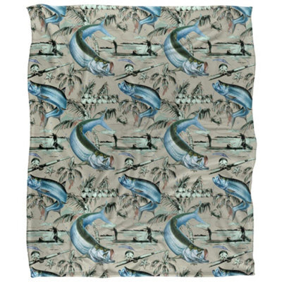 Jq Licensing Jl-Jp-Jq Silky Tiki Flower Fishing Supersoft Blanket Grey (One Size) - image 1