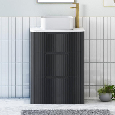 Royal Bathrooms Avenza 600mm Matt Obsidian Black Floor Standing Countertop Bathroom Vanity Unit 3 Drawer With Elena Basin - image 1