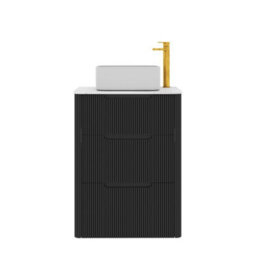 Royal Bathrooms Avenza 600mm Matt Obsidian Black Floor Standing Countertop Bathroom Vanity Unit 3 Drawer With Elena Basin - thumbnail 6