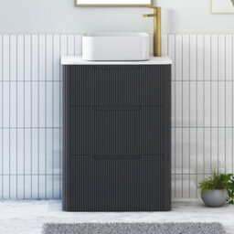 Royal Bathrooms Avenza 600mm Matt Obsidian Black Floor Standing Countertop Bathroom Vanity Unit 3 Drawer With Elena Basin - thumbnail 1
