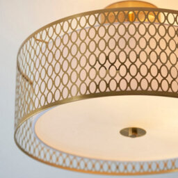Luminosa Lighting Luminosa Cordero Decorative Flush Ceiling Lamp, Gold Effect Plate, White Fabric, Frosted Glass - thumbnail 4