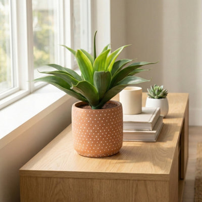 Candlelight Terracotta & Green 36Cm Aloe Pot With Artificial Plant In Terracotta Polka Dot Ceramic Pot - image 1