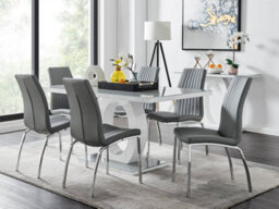 Furniturebox Giovani Rectangular 6 Seat White High Gloss Unique Halo Structural Dining Table Grey Glass Top 6 Grey Faux Leather Isco Chairs - thumbnail 1