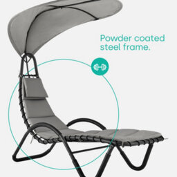 Livivo Luxury Soft Padded Sun Lounger With A Canopy - Outdoor Garden Furniture For Patio, Decking & Balcony - Grey Brand - thumbnail 5