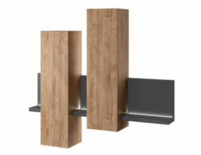 Arte Bota 04 Wall Hung Cabinet W1520mm H1420mm D350mm - Oak Ribbec & Grey, Led Lighting - image 1