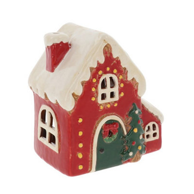 Village Pottery Christmas Fairy Light House Tea Light Holder - image 1