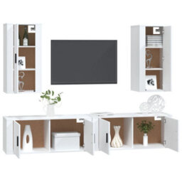 Berkfield Classic 4 Piece Tv Cabinet Set White Engineered Wood - thumbnail 3