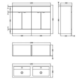 Hudson Reed Fusion Floor Standing 4 Door Vanity Unit & Twin Polymarble Basin, Sink Vanity Unit, Anthracite Woodgrain, 1200mm - thumbnail 5
