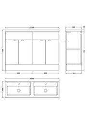 Hudson Reed Fusion Floor Standing 4 Door Vanity Unit & Twin Polymarble Basin, Sink Vanity Unit, Anthracite Woodgrain, 1200mm - thumbnail 6