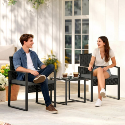 Outsunny Rattan Bistro Set, 3 Pcs Garden Furniture With Cushion, Dark Grey - image 1