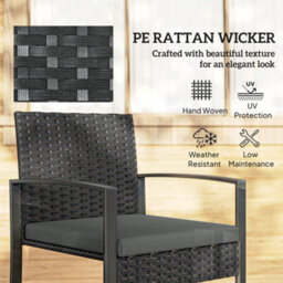 Outsunny Rattan Bistro Set, 3 Pcs Garden Furniture With Cushion, Dark Grey - thumbnail 5