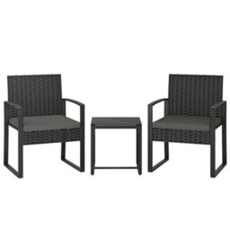 Outsunny Rattan Bistro Set, 3 Pcs Garden Furniture With Cushion, Dark Grey - thumbnail 2