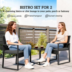 Outsunny Rattan Bistro Set, 3 Pcs Garden Furniture With Cushion, Dark Grey - thumbnail 4