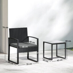 Outsunny Rattan Bistro Set, 3 Pcs Garden Furniture With Cushion, Dark Grey - thumbnail 3
