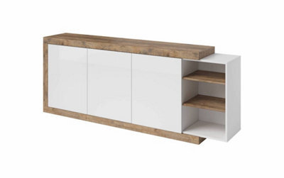 Arte Stylish Sintra 43 Sideboard Cabinet 220Cm - White Gloss & Oak Sandal: Versatile Storage Solution For Contemporary Living Spaces - image 1