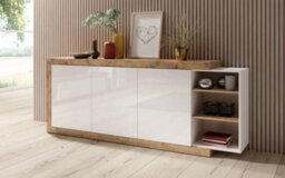 Arte Stylish Sintra 43 Sideboard Cabinet 220Cm - White Gloss & Oak Sandal: Versatile Storage Solution For Contemporary Living Spaces - thumbnail 3