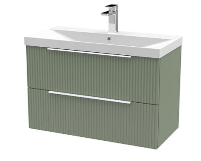 Balterley Tixall Fluted 2 Drawer Wall Hung Vanity Unit With Thin Edge Basin, Satin Green, 800mm - image 1