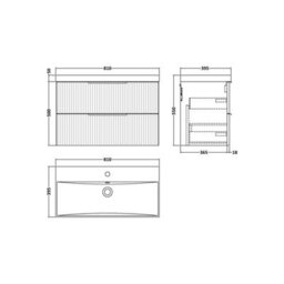 Balterley Tixall Fluted 2 Drawer Wall Hung Vanity Unit With Thin Edge Basin, Satin Green, 800mm - thumbnail 2