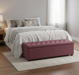 Linoso Chesterfield Plum Ottoman Storage Box With Square Wooden Legs - Upholstered Blanket Box (137W X 40D X 45H Cm) - thumbnail 2