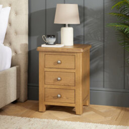 The Furniture Market Cotswold Rustic Smoked Oak 3 Drawer Bedside Table Solid Oak Frame Traditional Country Style Dovetail Jointed Drawers Metal Handles - thumbnail 2