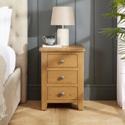 The Furniture Market Cotswold Rustic Smoked Oak 3 Drawer Bedside Table Solid Oak Frame Traditional Country Style Dovetail Jointed Drawers Metal Handles - thumbnail 3