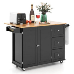 Kitchen Storage Trolley Cart Rolling Island Shelves Cupboard-Black - thumbnail 1