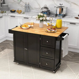 Kitchen Storage Trolley Cart Rolling Island Shelves Cupboard-Black - thumbnail 4