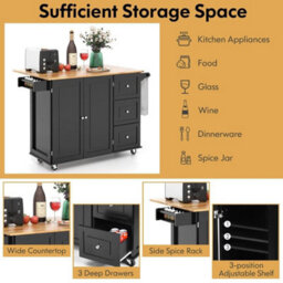Kitchen Storage Trolley Cart Rolling Island Shelves Cupboard-Black - thumbnail 5