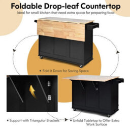 Kitchen Storage Trolley Cart Rolling Island Shelves Cupboard-Black - thumbnail 6