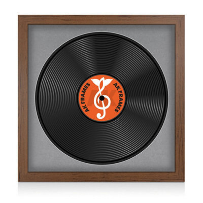 "16X16"" Walnut Modern Vinyl Record Frame With Mid Grey Mount For 12 Inch Lp Disc - Ak Frames" - image 1