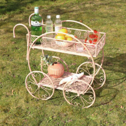 Melody Maison Pink Round Garden Bar Cart Drinks Trolley Style Plant Stand