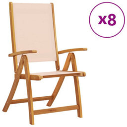 Folding Garden Chairs 8 Pcs Solid Wood Acacia And Textilene - Cushion Not Included - thumbnail 2